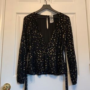 Deep V-neck Peplum Long Sleeve